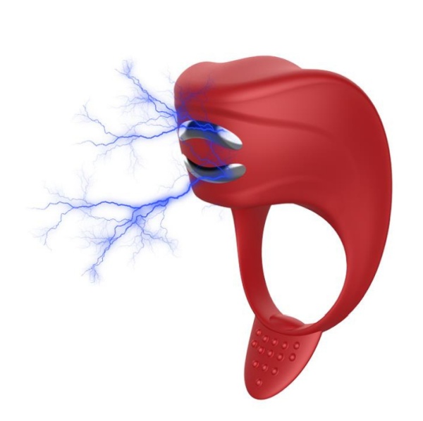 FOXSHOW Ring Red pierścień erekcyjny na penisa z wibracją i elektrostymulacją